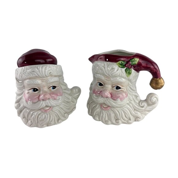 Vintage Santa Head Ceramic Christmas Creamer & Sugar Bowl Set With Lid - Picture 13 of 14